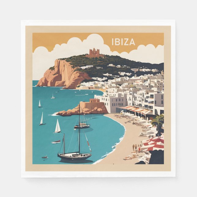 Ibiza, Spanien Travel Poster Pappersservett (Framsidan)