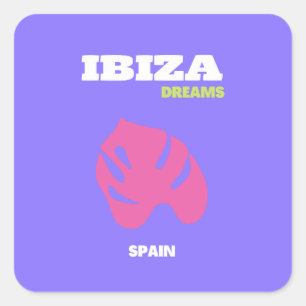 Ibiza, Travel Art, Preppy, Lila Fyrkantigt Klistermärke
