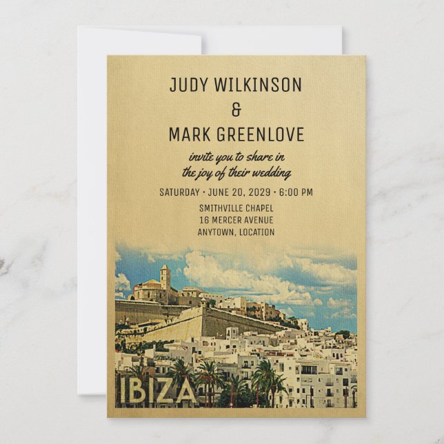 Ibiza Wedding Investigation Vintage Spanien Inbjudningar (Framsida)