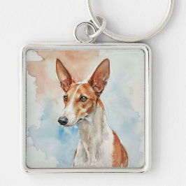 Ibizan Hound Akryl Fotoplatta Fyrkantig Silverfärgad Nyckelring
