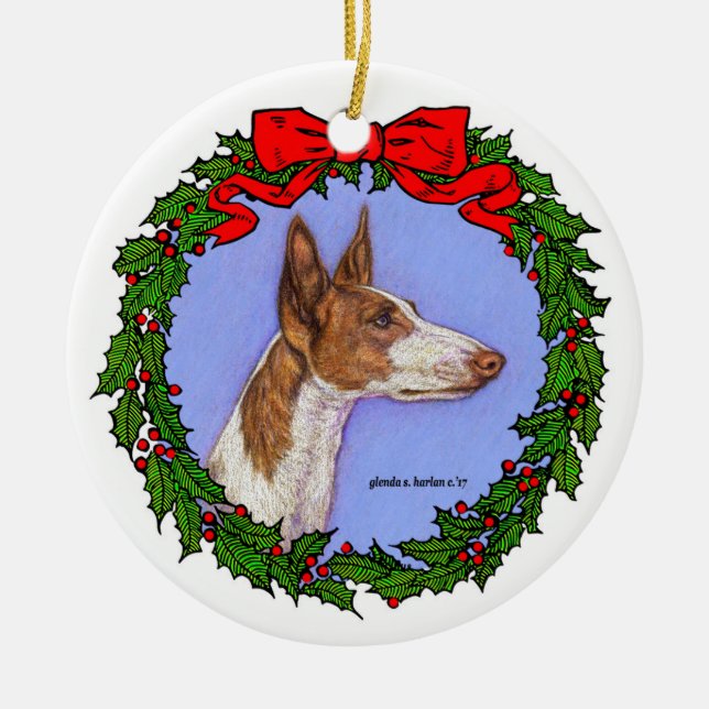 Ibizan Hound Art by Glenda S. Harlan Julgransprydnad Keramik (Framsidan)