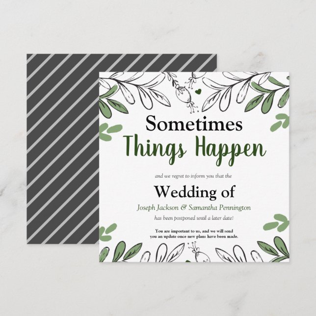 Ibland ändrar Sak Happen Bröllop datum Inbjudningar (Fram/baksida)