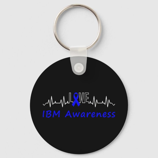 Ibm Awareness Blue Ribbon Kärlek Heartslag Support Nyckelring (Framsida)