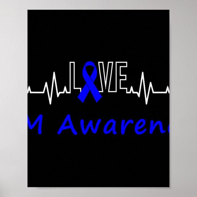 Ibm Awareness Blue Ribbon Kärlek Heartslag Support Poster (Framsidan)