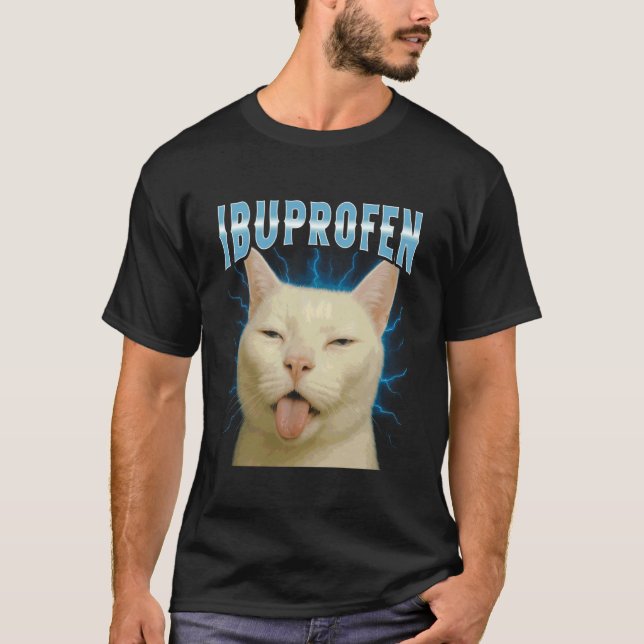 Ibuprofen Rolig Katt Bootleg T Shirt (Framsida)