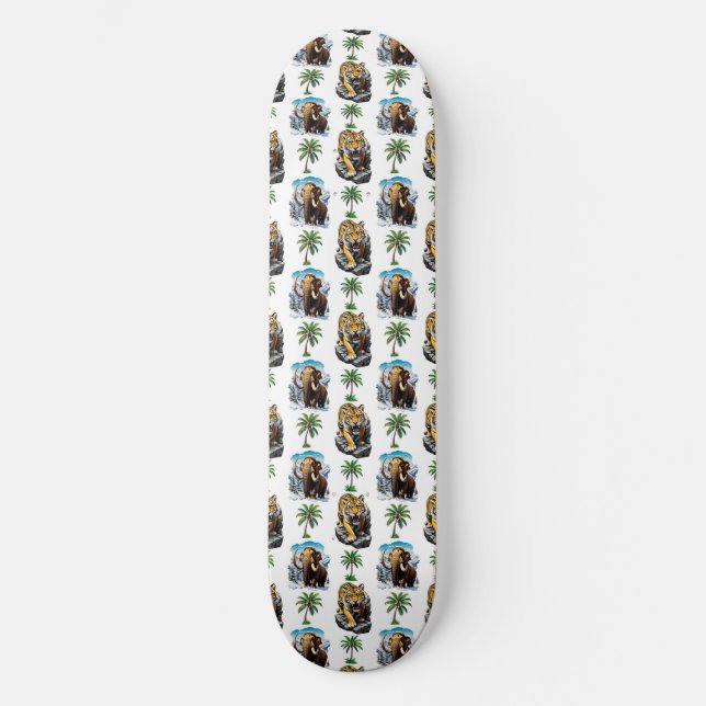 Ice Age Mammoth Sabertooth Tiger Mönster Design Mini Skateboard Bräda 18,5 Cm (Framsida)