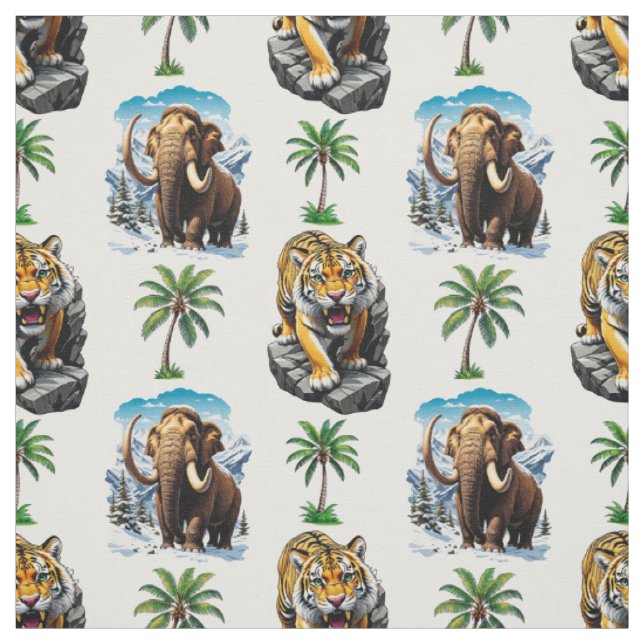Ice Age Mammoth Sabertooth Tiger Mönster Design Tyg (Provkarta)