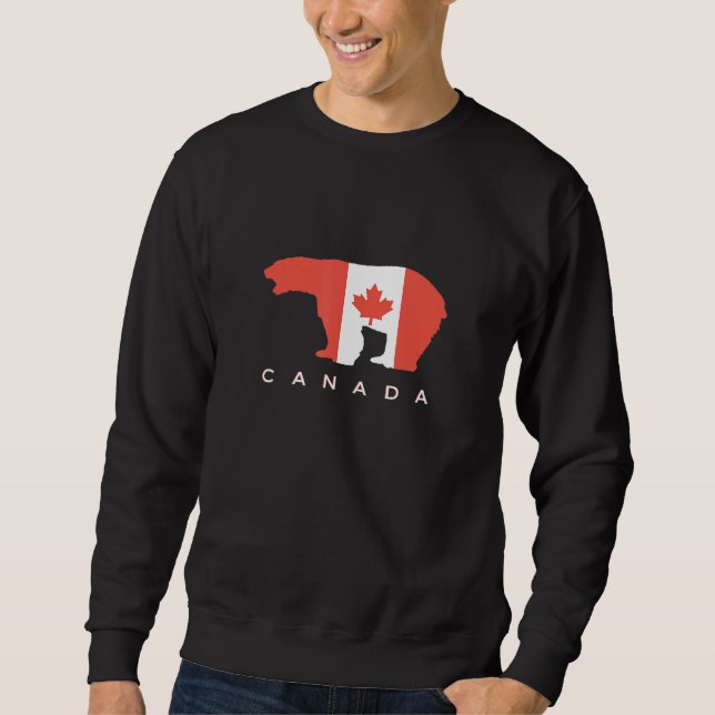 Ice Bear Canada Land Canadian Flagga Maple Löv Lång Ärmad Tröja (Framsida)