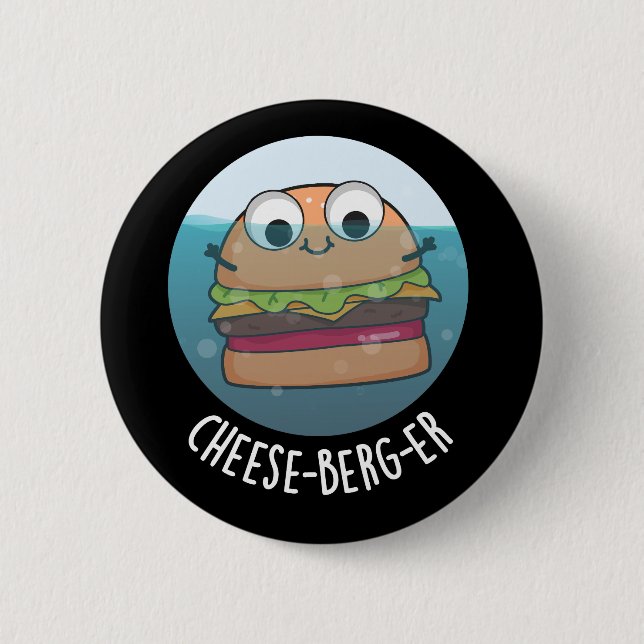 Ice-berg-er Funny Cheeseburger Pun Mörk BG Knapp (Framsida)