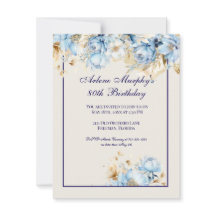 Ice Blue and Navy Blommigt Birthday