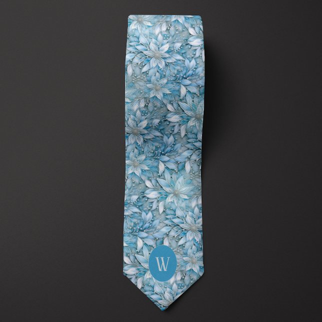 Ice Blue Blommigt Monogram Slips (Skapare uppladdad)