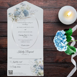 Ice Blue Bohemian Flowers on Blue QR Code