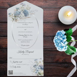 Ice Blue Bohemian Flowers on Blue QR Code