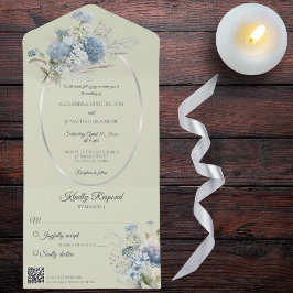 Ice Blue Bohemian Flowers on Sage Grönt QR Code