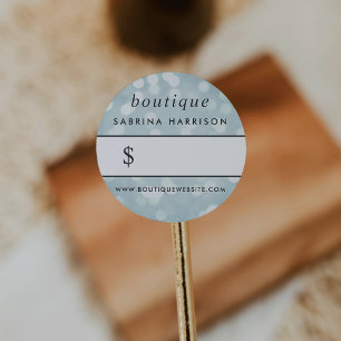 Ice Blue Bokeh Boutique Pris Sticker Runt Klistermärke