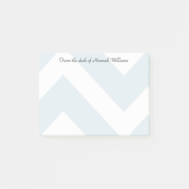 Ice Blue Chevron Rand med eget namn Post-it Block (Framsida)