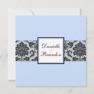 Ice Blue Damask Monogram bröllopsinbjudan Inbjudningar