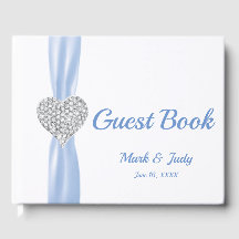 Ice Blue Diamond Heart Bröllop Guestbook