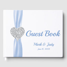 Ice Blue Diamond Heart Bröllop Guestbook Gästböcker