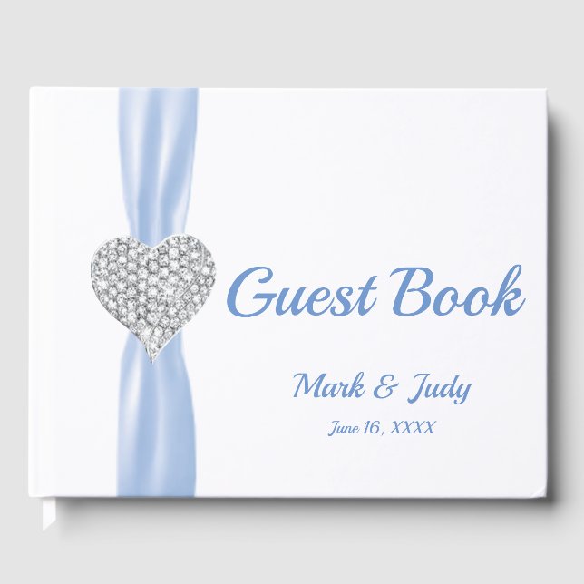 Ice Blue Diamond Heart Bröllop Guestbook Gästböcker (Framsida)