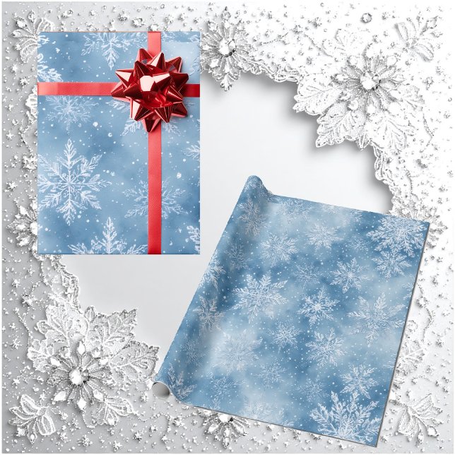 Ice Blue Fairytale Winter Silver Snowflakes Frost  Presentpapper (Ice Blue Fairytale Winter Silver Snowflakes Frost Wrapping Paper)
