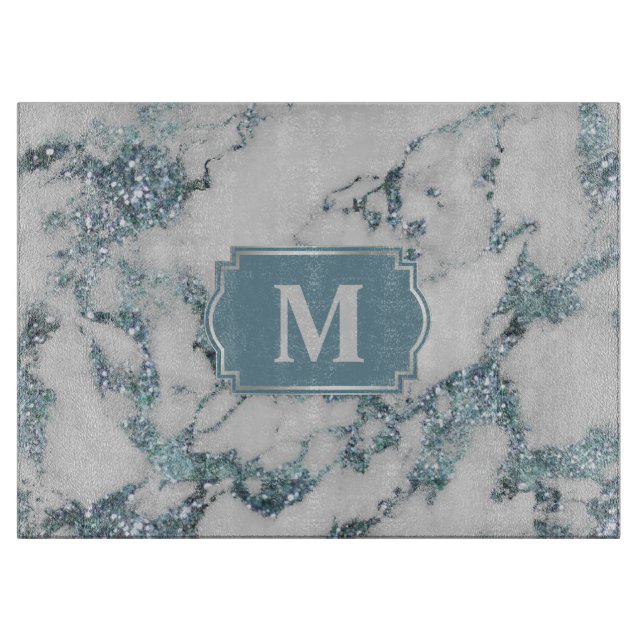 Ice Blue Faux Marble Glitter Monogram (Framsidan)