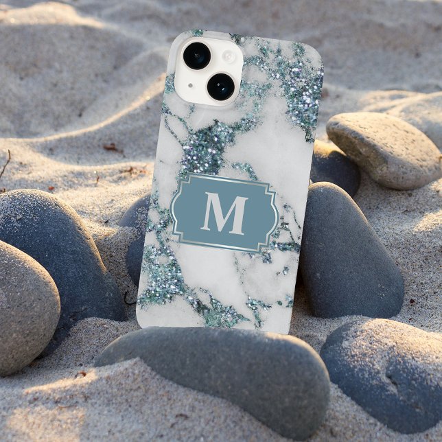 Ice Blue Faux Marble Glitter Monogram (Skapare uppladdad)