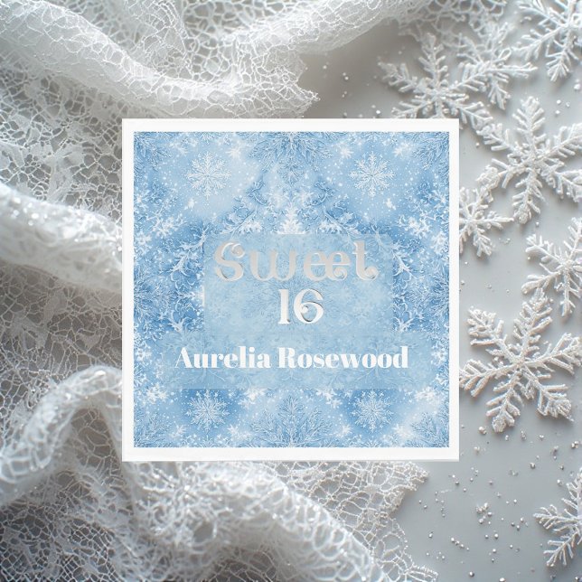 Ice Blue Frost Fairytale Winter Snow Sweet 16 Chic Pappersservett (Ice Blue Frost Fairytale Winter Snow Sweet 16 Chic Napkins)