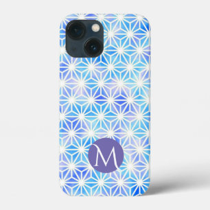 Ice Blue Geometric Grid Mönster Monogram