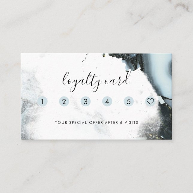 Ice Blue Grått Black Marble Background 6 Slår Lojalitetskort (Framsida)
