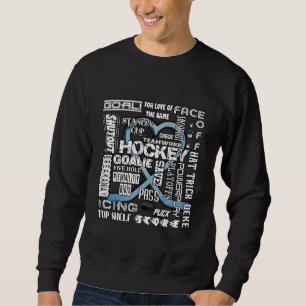 Ice Blue Heart Hockey Ord White Logotyp Lång Ärmad Tröja