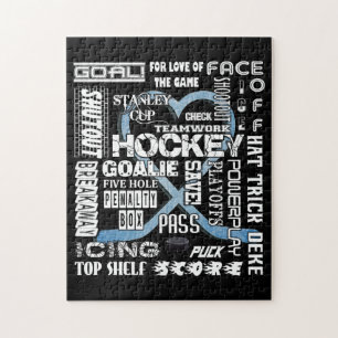 Ice Blue Heart Hockey Ord White Logotyp Pussel