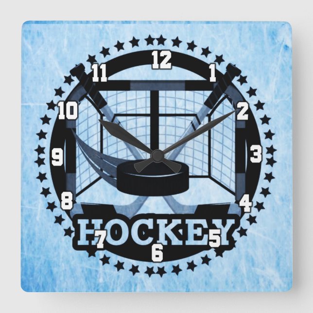 Ice Blue Hockey Fyrkantig Klocka (Framsida)