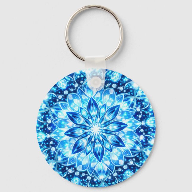Ice Blue Kaleidoscope Mandala – Frost Glow Keychai Nyckelring (Framsida)