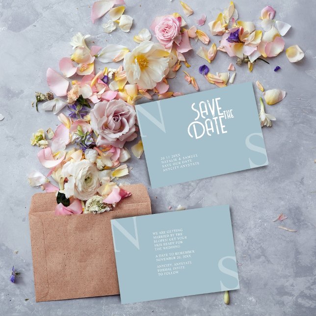 Ice Blue Minimalist & Elegant Bold Initialer Spara Datumet (Skapare uppladdad)