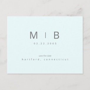 Ice Blue Monogram Bröllop spara datum Vykort