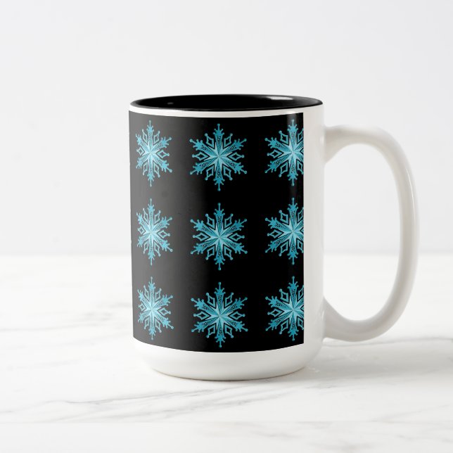 Ice Blue och Black Snowflake Mönster Coffee Mugg (Höger)