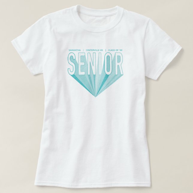 Ice Blue Pencil Sketch Senior Radior Brev T Shirt (Design framsida)