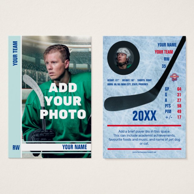 Ice Blue Rand Hockey Trading Card - Anpassningsbar Visitkort (Framsida & baksida)
