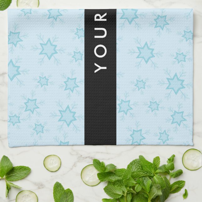 Ice Blue Snöflingor, Ditt namn, Anpassa Kökshandduk (Vikta)