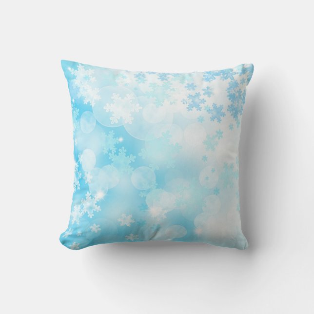 Ice Blue Snöflingor Kudde (Framsida)
