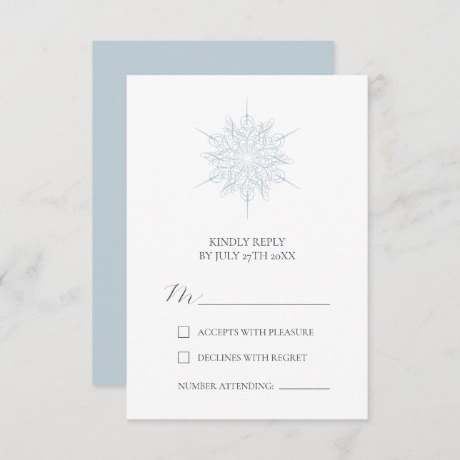 Ice Blue Snowflake Elegant Winter Wedding OSA Kort (Fram/baksida)