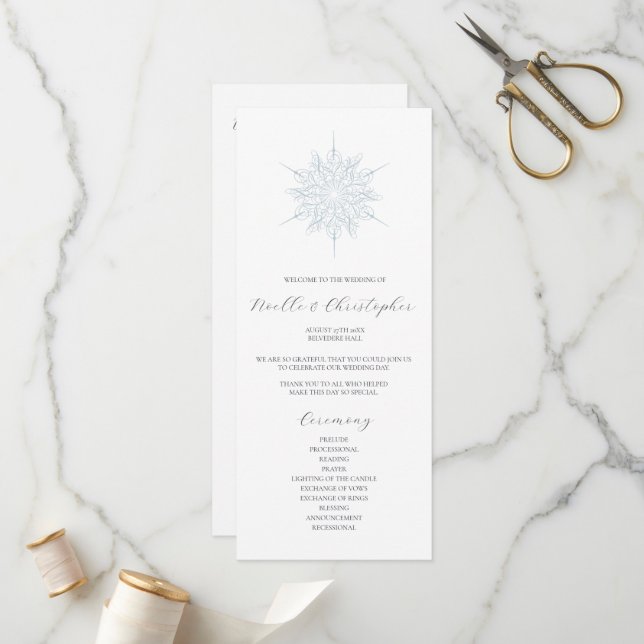 Ice Blue Snowflake Elegant Winter Wedding Program (Fram/Back In Situ)