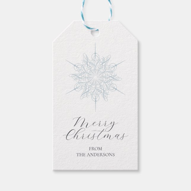 Ice Blue Snowflake God jul Family Namn Presentetikett (Framsidan)