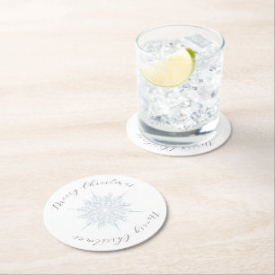 Ice Blue Snowflake God jul Underlägg Papper Rund