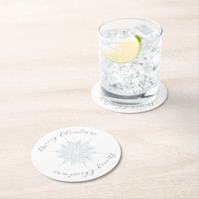 Ice Blue Snowflake God jul Underlägg Papper Rund (Insitu)