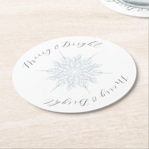 Ice Blue Snowflake Merry & Bright Underlägg Papper Rund
