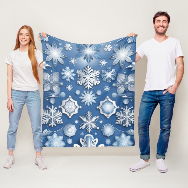 Ice Blue Snowflake Motif Fleecefilt (På plats)