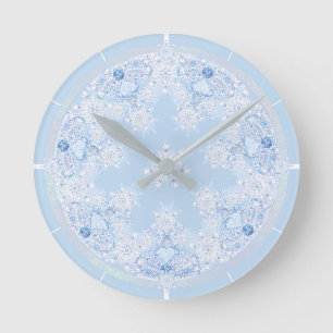 Ice Blue Snowflake Rund Klocka