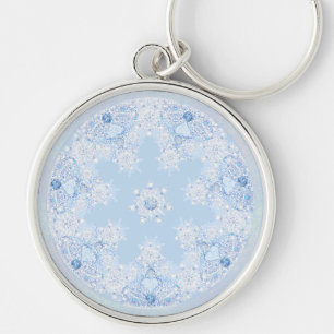 Ice Blue Snowflake Rund Silverfärgad Nyckelring